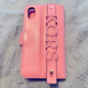 Pink Michael Kors iPhone XS wallet phone case